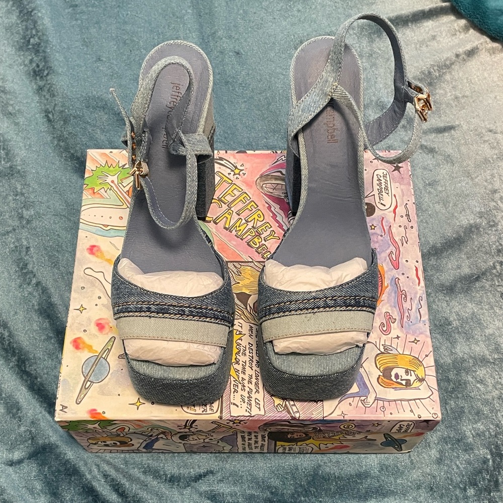 Jeffrey Campbell Girlfriend Blue Denim Platform Heels - Picture 2 of 8